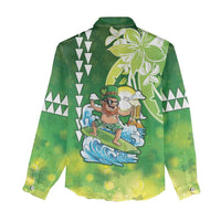 Hawaii Saint Patrick's Day Women Casual Shirt Funny Surfing Leprechaun