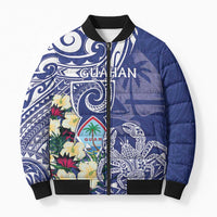 Personalised Hafa Adai Guam Bomber Puffer Jacket Latte Stone With Coconut Crab LT05 Unisex Blue - Polynesian Pride