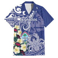 Personalised Hafa Adai Guam Family Matching Off Shoulder Short Dress and Hawaiian Shirt Latte Stone With Coconut Crab LT05 Dad's Shirt - Short Sleeve Blue - Polynesian Pride