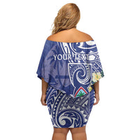 Personalised Hafa Adai Guam Off Shoulder Short Dress Latte Stone With Coconut Crab