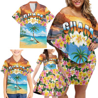 Guam Family Matching Off Shoulder Short Dress and Hawaiian Shirt Eternal Summer Sunset Beach LT05 - Polynesian Pride