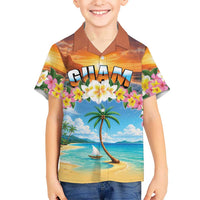 Guam Family Matching Off Shoulder Short Dress and Hawaiian Shirt Eternal Summer Sunset Beach LT05 Son's Shirt Colorful - Polynesian Pride