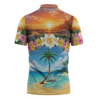 Guam Zipper Polo Shirt Eternal Summer Sunset Beach
