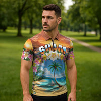Guam Zipper Polo Shirt Eternal Summer Sunset Beach