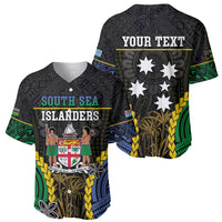 Personalised South Sea Islanders And Fiji Baseball Jersey Kanakas Fijian Tapa Pattern