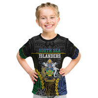 Personalised South Sea Islanders And Solomon Islands Kid T Shirt Kanakas Polynesian Pattern LT05 Black - Polynesian Pride