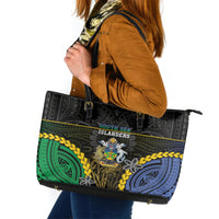 South Sea Islanders And Solomon Islands Leather Tote Bag Kanakas Polynesian Pattern LT05 Black - Polynesian Pride