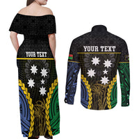 Personalised South Sea Islanders And Vanuatu Couples Matching Off Shoulder Maxi Dress and Long Sleeve Button Shirt Kanakas Sand Drawing Pattern