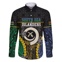 Personalised South Sea Islanders And Vanuatu Family Matching Long Sleeve Bodycon Dress and Hawaiian Shirt Kanakas Sand Drawing Pattern LT05 Dad's Shirt - Long Sleeve Black - Polynesian Pride
