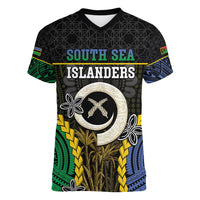 Personalised South Sea Islanders And Vanuatu Women V-Neck T-Shirt Kanakas Sand Drawing Pattern