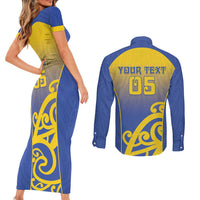 Custom James Cook High School Couples Matching Short Sleeve Bodycon Dress and Long Sleeve Button Shirt Maori Koru Pattern