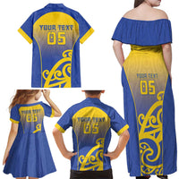 Custom James Cook High School Family Matching Off Shoulder Maxi Dress and Hawaiian Shirt Maori Koru Pattern