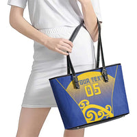 Custom James Cook High School Leather Tote Bag Maori Koru Pattern