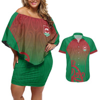 Custom Onehunga High School Couples Matching Off Shoulder Short Dress and Hawaiian Shirt Maori Koru Pattern LT05 Green - Polynesian Pride