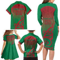 Custom Onehunga High School Family Matching Long Sleeve Bodycon Dress and Hawaiian Shirt Maori Koru Pattern