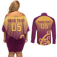 Custom Waiuku College Couples Matching Off Shoulder Short Dress and Long Sleeve Button Shirt Maori Koru Pattern LT05 - Polynesian Pride