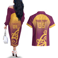Custom Waiuku College Couples Matching Off The Shoulder Long Sleeve Dress and Hawaiian Shirt Maori Koru Pattern