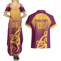 Custom Waiuku College Couples Matching Summer Maxi Dress and Hawaiian Shirt Maori Koru Pattern LT05 - Polynesian Pride