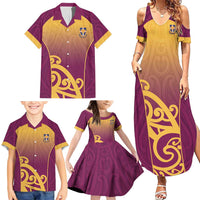 Custom Waiuku College Family Matching Summer Maxi Dress and Hawaiian Shirt Maori Koru Pattern