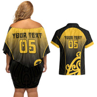 Custom Motueka High School Couples Matching Off Shoulder Short Dress and Hawaiian Shirt Maori Koru Pattern LT05 - Polynesian Pride