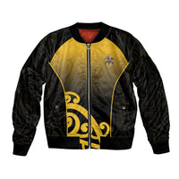 Custom Motueka High School Sleeve Zip Bomber Jacket Maori Koru Pattern LT05 Unisex Black - Polynesian Pride