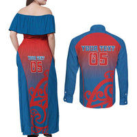 Custom St Joseph's Maori Girls' College Couples Matching Off Shoulder Maxi Dress and Long Sleeve Button Shirt Maori Koru Pattern