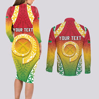 Personalised Vanuatu Couples Matching Long Sleeve Bodycon Dress and Long Sleeve Button Shirt Proud To Be A Ni-Van With Tribal Pattern