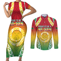 Personalised Vanuatu Couples Matching Short Sleeve Bodycon Dress and Long Sleeve Button Shirt Proud To Be A Ni-Van With Tribal Pattern