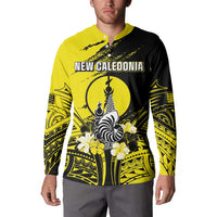 Personalised New Caledonia Day Button Sweatshirt Kanaky Flag Coat Of Arms Polynesian Pattern