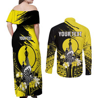 Personalised New Caledonia Day Couples Matching Off Shoulder Maxi Dress and Long Sleeve Button Shirt Kanaky Flag Coat Of Arms Polynesian Pattern