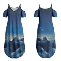 New Zealand Matariki Family Matching Summer Maxi Dress and Hawaiian Shirt Maori Waka With Silver Fern LT05 Mom's Dress Navy - Polynesian Pride