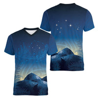 New Zealand Matariki Women V-Neck T-Shirt Maori Waka With Silver Fern LT05 - Polynesian Pride