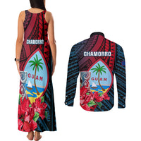 Guam Couples Matching Tank Maxi Dress and Long Sleeve Button Shirts Latte Stone Mix Bougainvillea Polynesian Pattern LT05 - Polynesian Pride