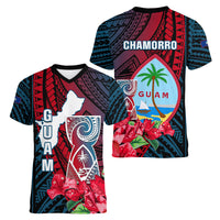 Guam Women V Neck T Shirt Latte Stone Mix Bougainvillea Polynesian Pattern LT05 - Polynesian Pride