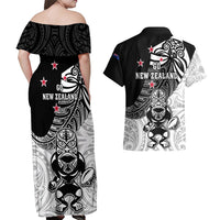 New Zealand Silver Fern Rugby Couples Matching Off Shoulder Maxi Dress and Hawaiian Shirt World Cup 2023 Go Aotearoa Maori Pattern LT05 - Polynesian Pride