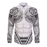 Polynesian Tattoo Inspired Cosplay Costume Long Sleeve Button Shirt Tribal Warrior White - Polynesian Pride
