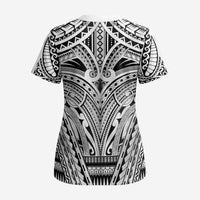 Polynesian Tattoo Inspired Cosplay Costume Scrub Top Tribal Warrior White - Polynesian Pride