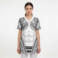 Polynesian Tattoo Inspired Cosplay Costume Scrub Top Tribal Warrior White - Polynesian Pride