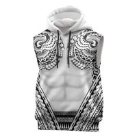 Polynesian Tattoo Inspired Cosplay Costume Sleeveless Hoodie Tribal Warrior White - Polynesian Pride