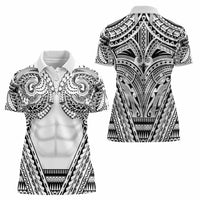 Polynesian Tattoo Inspired Cosplay Costume Women Polo Shirt Tribal Warrior White - Polynesian Pride