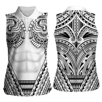 Polynesian Tattoo Inspired Cosplay Costume Women Sleeveless Polo Shirt Tribal Warrior White - Polynesian Pride