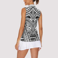 Polynesian Tattoo Inspired Cosplay Costume Women Sleeveless Polo Shirt Tribal Warrior White - Polynesian Pride