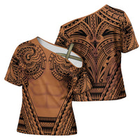 Polynesian Tattoo Inspired Cosplay Costume Cross Shoulder Shirt Tribal Warrior - Polynesian Pride
