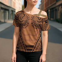 Polynesian Tattoo Inspired Cosplay Costume Cross Shoulder Shirt Tribal Warrior - Polynesian Pride