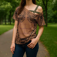 Polynesian Tattoo Inspired Cosplay Costume Cross Shoulder Shirt Tribal Warrior - Polynesian Pride