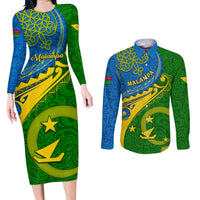 malampa-day-couples-matching-long-sleeve-bodycon-dress-and-long-sleeve-button-shirts-sand-drawing-vanuatuan-pattern