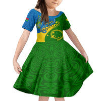 Personalized Malampa Day Family Matching Puletasi Dress and Hawaiian Shirt Sand Drawing Vanuatuan Pattern LT05 Daughter's Dress Green - Polynesian Pride