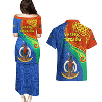 Tafea Day Couples Matching Puletasi Dress and Hawaiian Shirt Sand Drawing Vanuatuan Pattern LT05 - Polynesian Pride