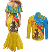 torba-day-couples-matching-mermaid-dress-and-long-sleeve-button-shirts-sand-drawing-vanuatuan-pattern