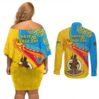 torba-day-couples-matching-off-shoulder-short-dress-and-long-sleeve-button-shirts-sand-drawing-vanuatuan-pattern